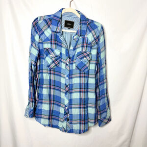 Women's Rails Plaid Collared Button Down Shirt Size Small Blue Pink